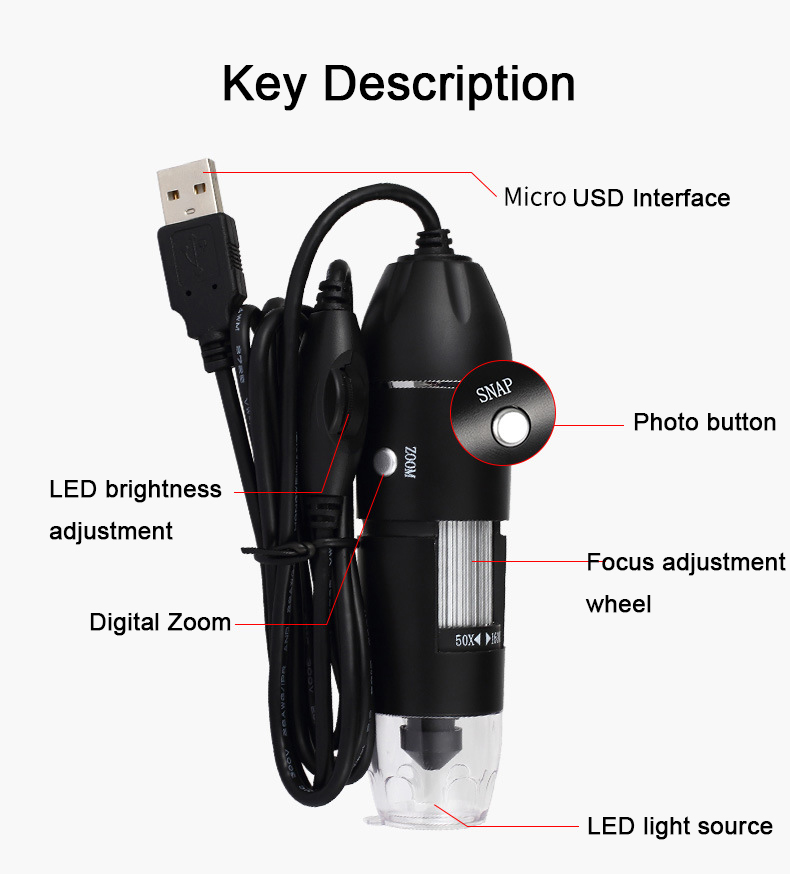 USB Digital Microscope 500X/10 - Diy Electronics Microscope のレビューと価格