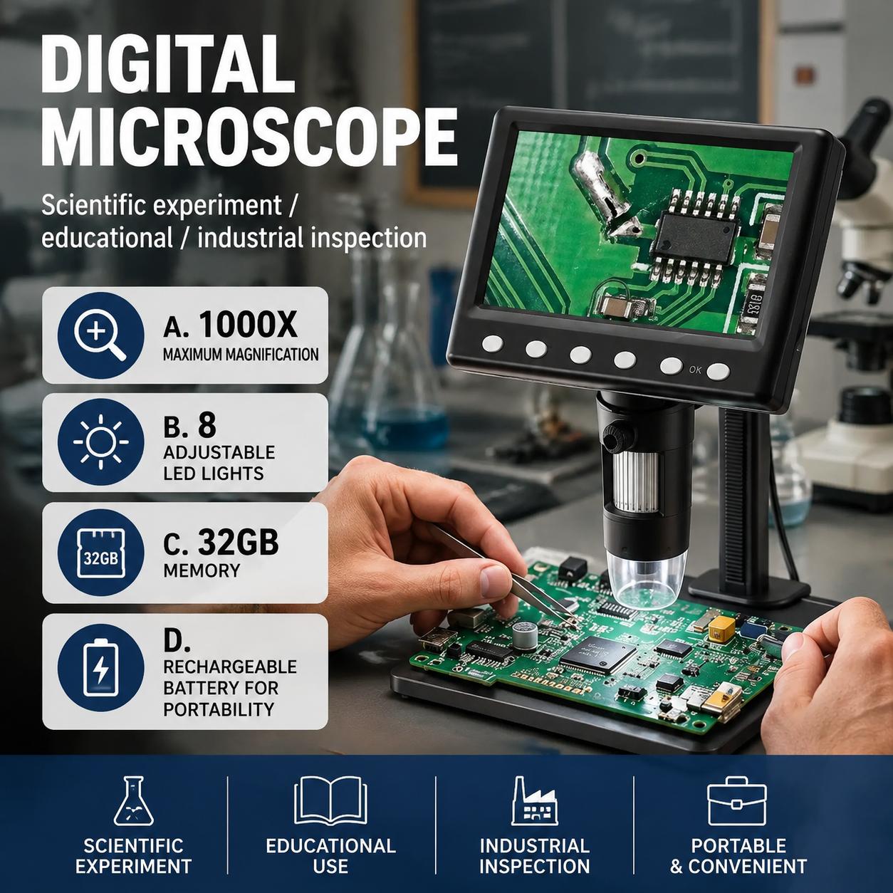 Inspection Microscope 1000x Ma - Diy Electronics Microscope のレビューと価格